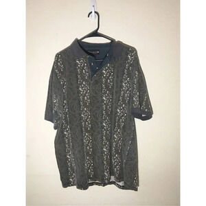 Mens New River Polo Size Large Brown White Crackled Design Patterned